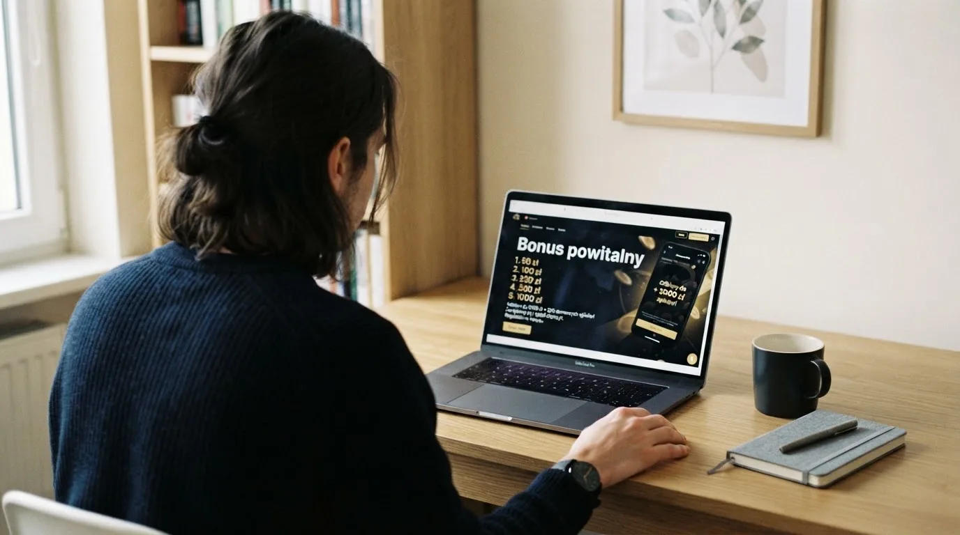 Ekran z warunkami bonusu powitalnego podczas rejestracji w kasynie online