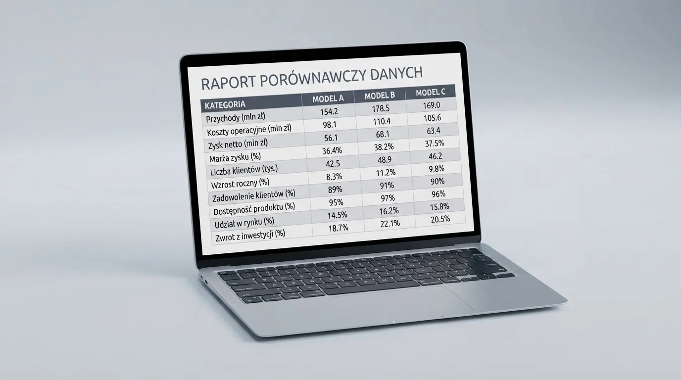 Ekran laptopa z tabelą porównawczą kilku serwisów kasynowych, bez widocznych logotypów marek