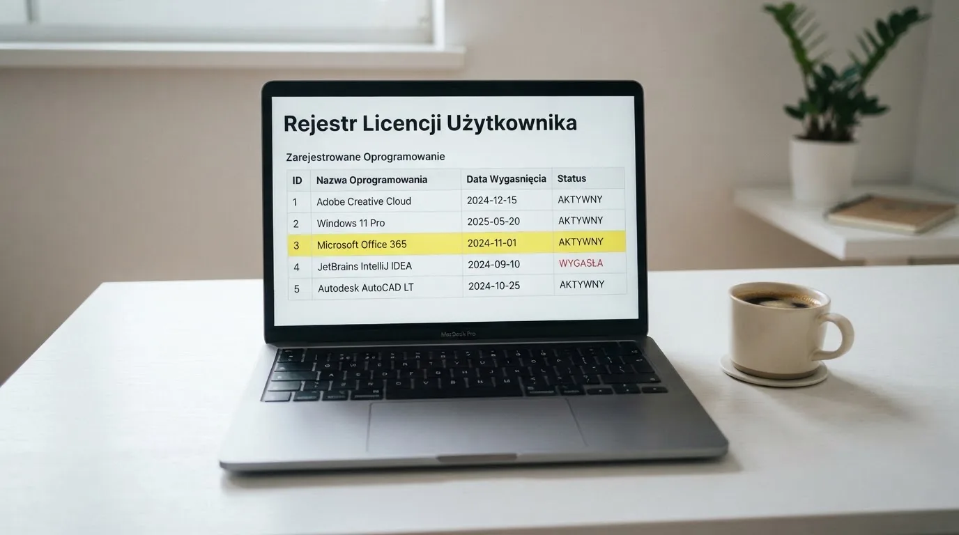Ekran laptopa z otwartym rejestrem licencji regulatora z Curaçao, w którym jeden wiersz zaznaczono żółtym podświetleniem